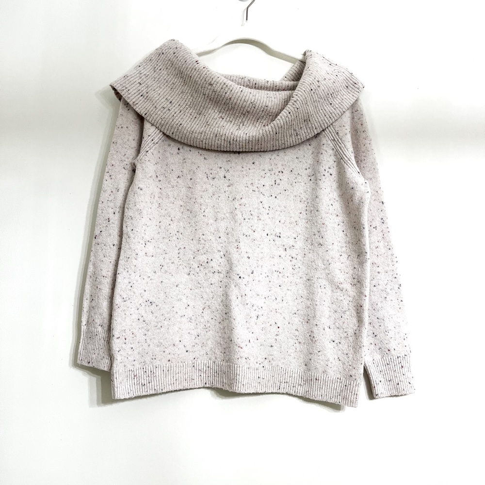 LOFT Women’s Cotton Blend Sweater Size L Cowl Neckline Oatmeal Color